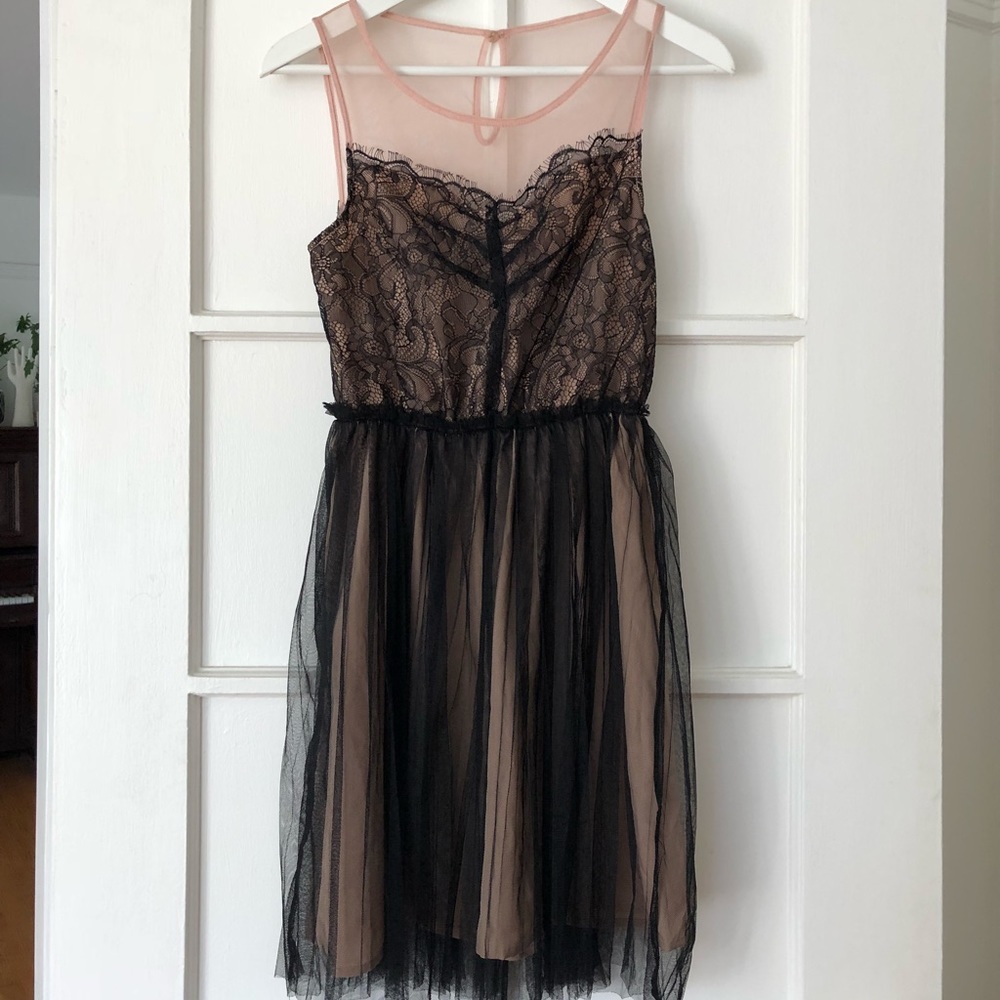 Pink and black lace & tulle dress